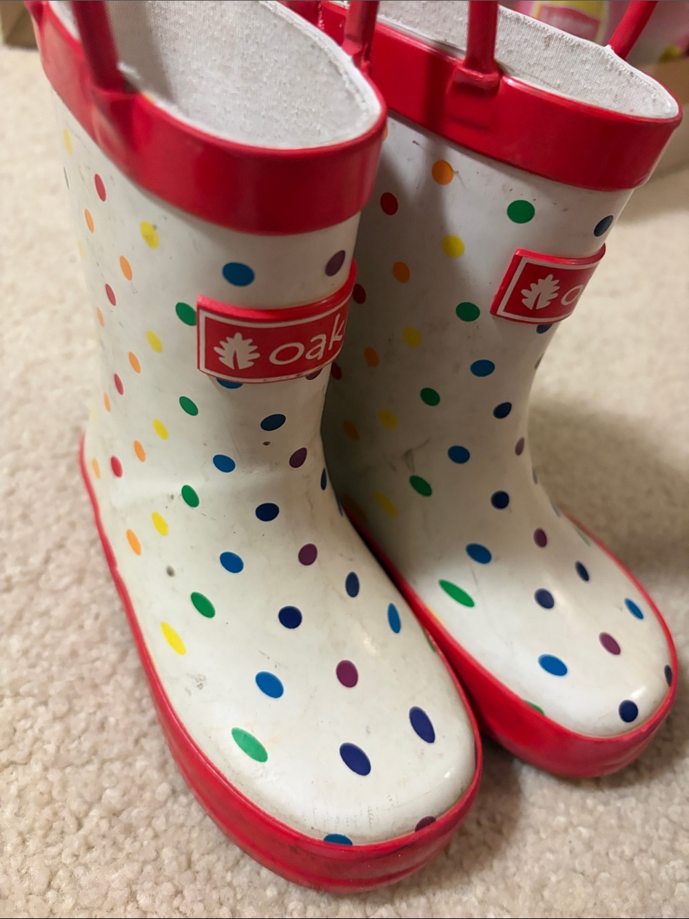 Oaki Kids' Rainbow Polka Dot Rain Boots, size 6